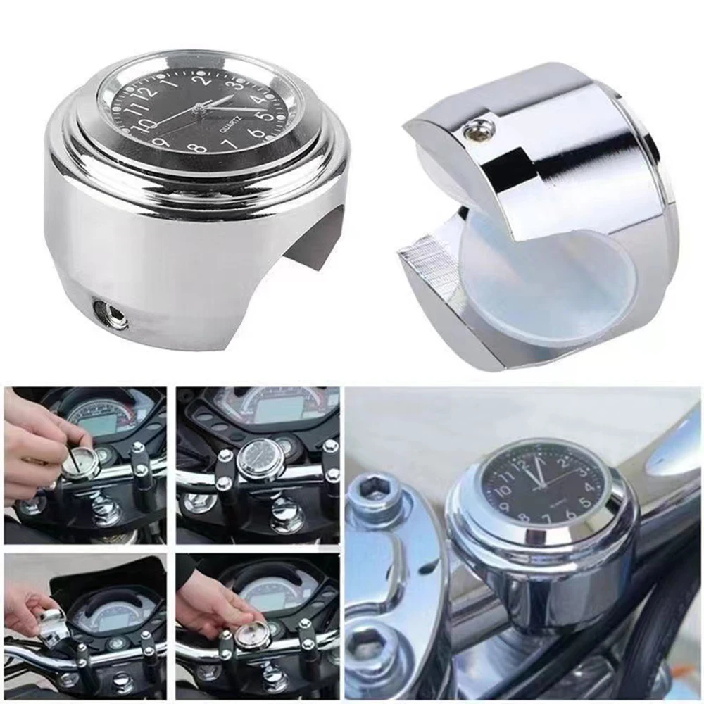 Universal Motorcycle Clock Chrome Bike Handlebar Mount Quartz Watch for 22mm-25mm Motorcycle Scooter Bicycle Handlebar Time