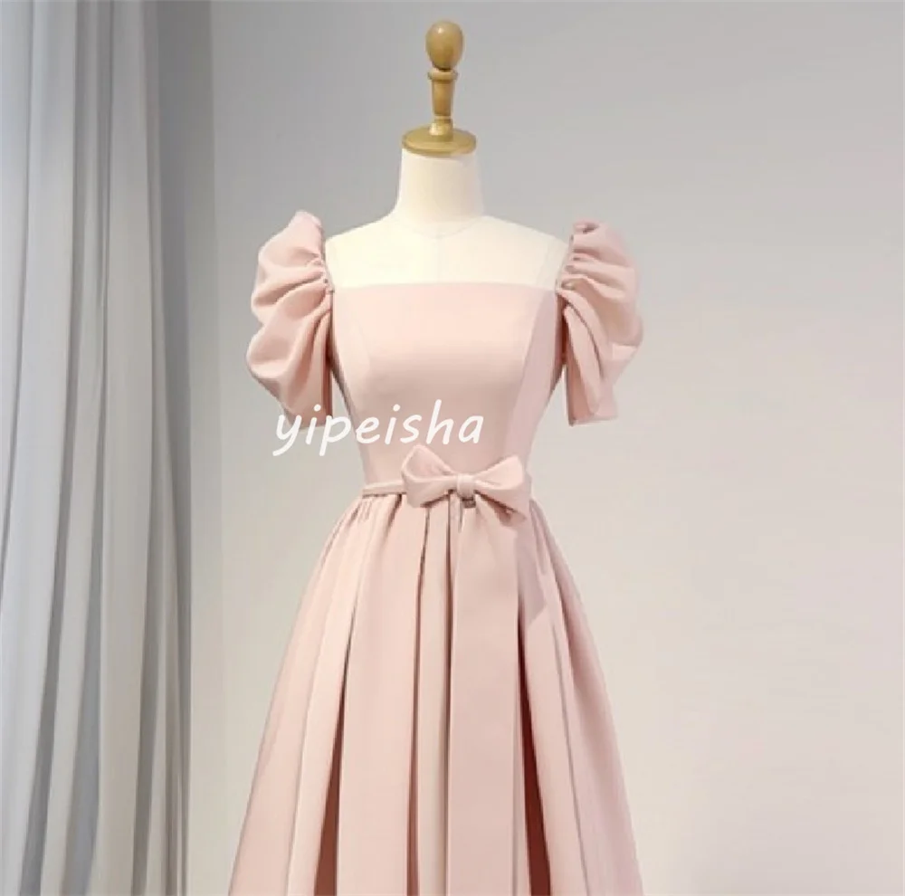 Customized Sizes Available High Quality Jersey Pleat Draped Bow Sash A-line Off-the-shoulder Long Dresses Prom Dresses Chinese S