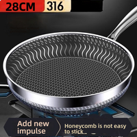 28CM Pan with Lid 316 Stainless Steel Frying Pans Non-stick Uncoated Wok Pan Double-sided Honeycomb Skillet Used for Kitchen
