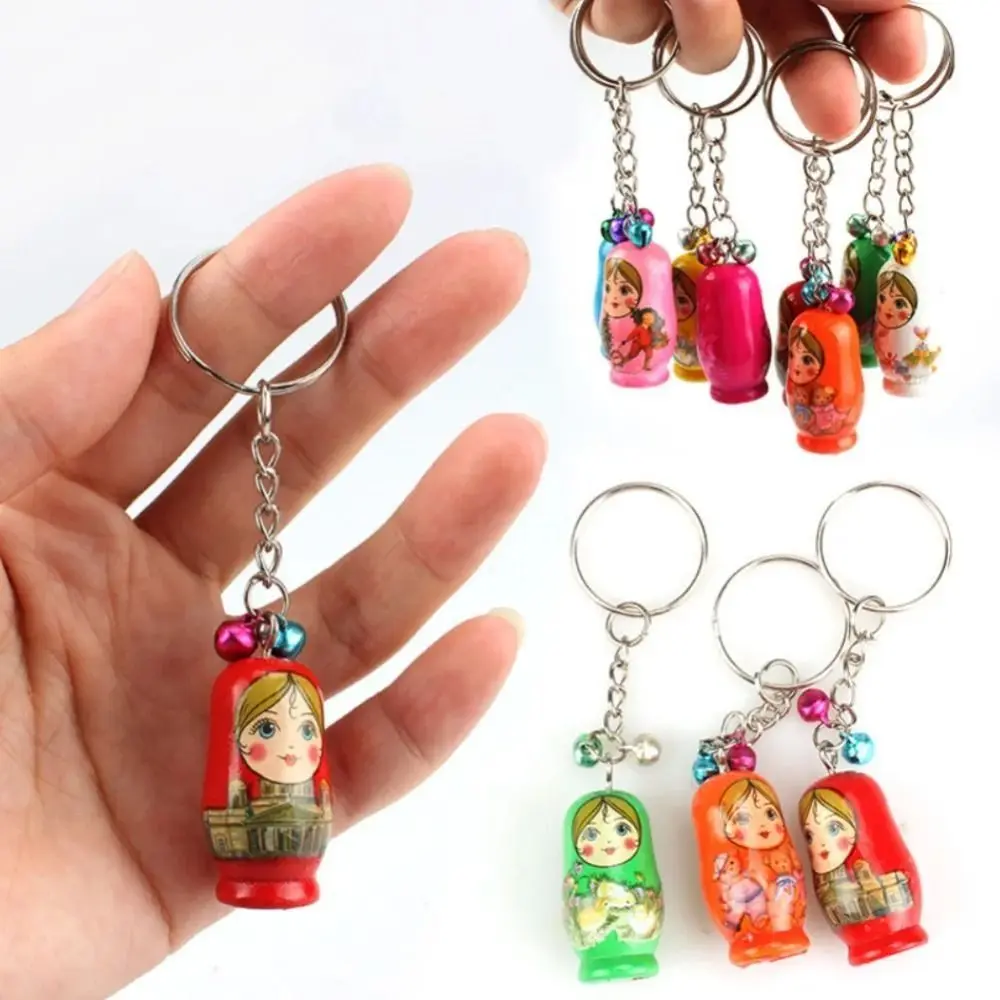 

12pcs/set Matryoshka Russian Matryoshka Russian Dolls Key Rings Key Rings Smooth Wooden Stacking Dolls Pendant Craft Drip Wood