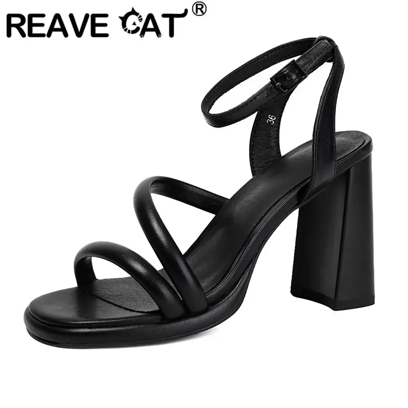 REAVE القط الأسود مثير الصنادل الإناث جولة تو 9 سنتيمتر كعب عالي مكتنز 1.5 سنتيمتر منصة مشبك حزام يؤرخ أحذية الحفلات كبيرة الحجم 41 #1