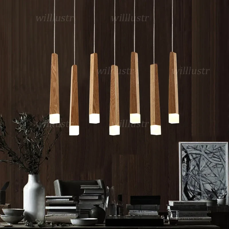 Lámpara colgante de palo de cerillas, luz de suspensión LED de madera para comedor, sala de reuniones, oficina, Bar, mostrador, candelabro de techo colgante de acrílico