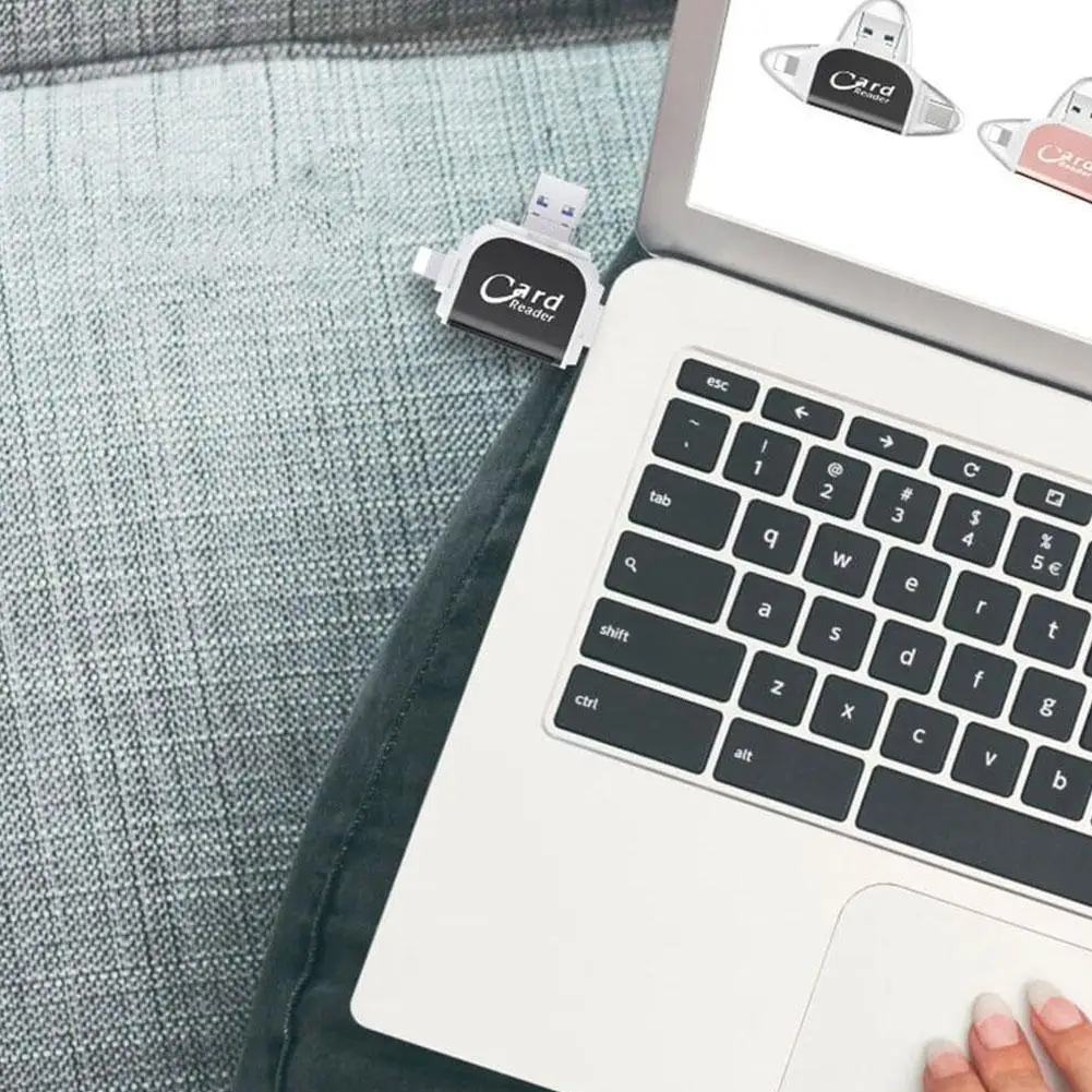 Multi-Port Universal Card Reader, Memory Card Reader, Adaptador, Compatível com iPhone, Pro, Mais, Dispositivos USB C, 4 em 1