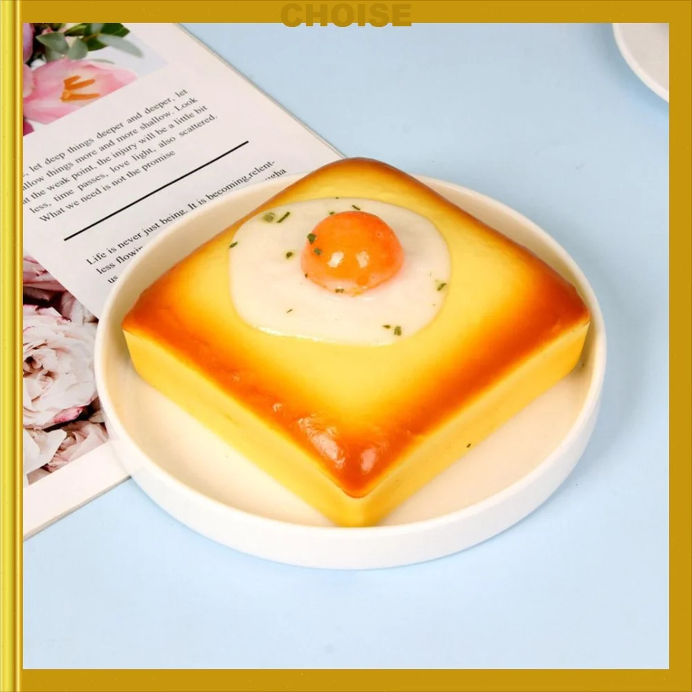 3D Realistic Fried Egg Toast Squishy Fidget Toy Slow Rising Stretchable Squeeze Decompression Toy Best Friend Gift for Adults