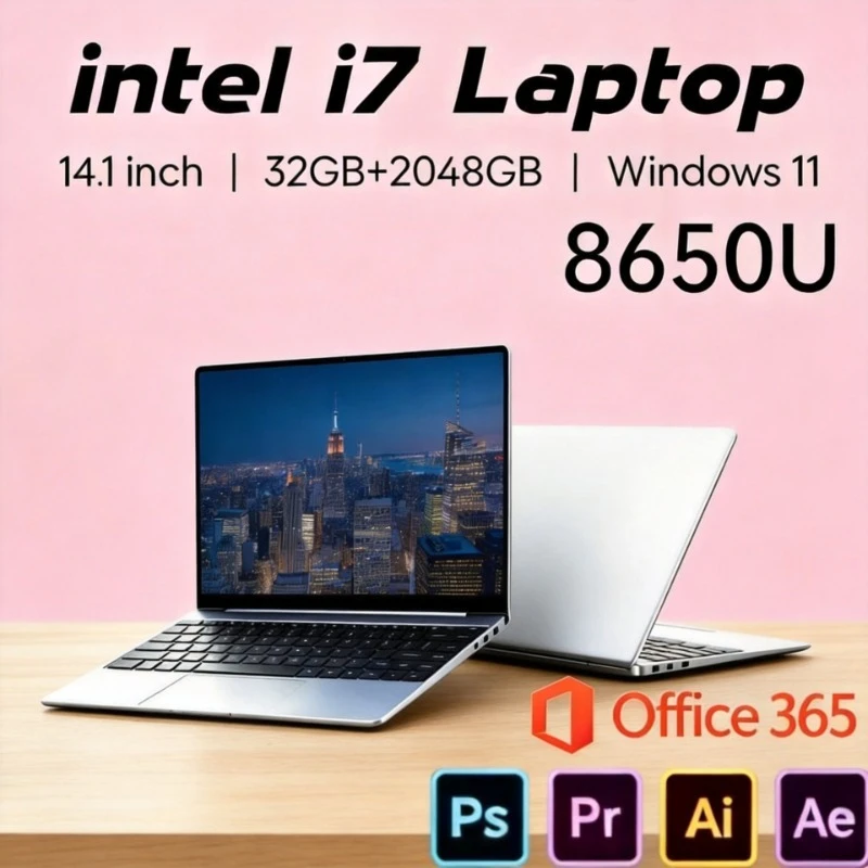 

LENO Intel Core i7 8650U Office Study Laptop – 1TB/2TB SSD, 12GB RAM, 14.1" 1920×1080, Ultra slim, Windows 11 Notebook PC