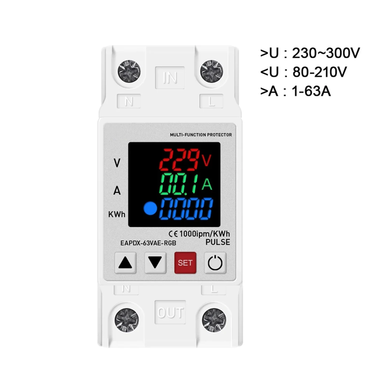 

Adjustable Relay Display Protector Relay Current Protective Din Rail Over Voltage Reconnect Time Adjustable Current