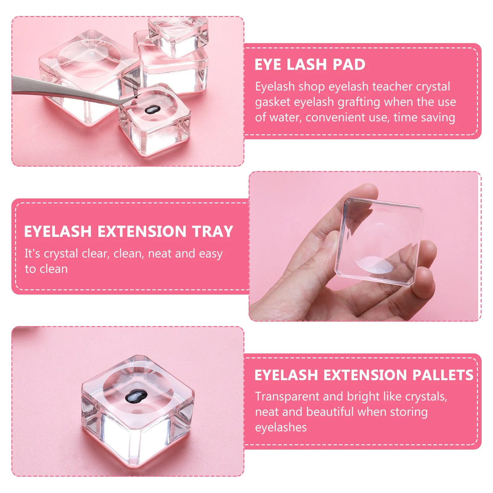 

4pcs Eyelash Grafting Gasket Crystal Glass Pad 25x25x15mm 30x30x18mm 35x35x20mm 40x40x20mm Eyelash Extension Tray Pallets False