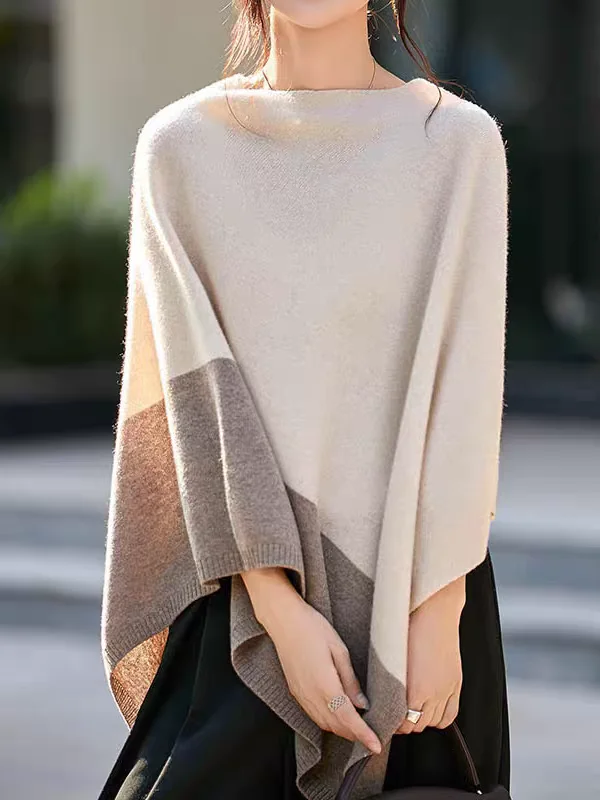 Asymmetric Knit Poncho Women Patchword Cape Top Female Soft Knitwear Spring Autumn 2026 Elegant Fashion Outfit