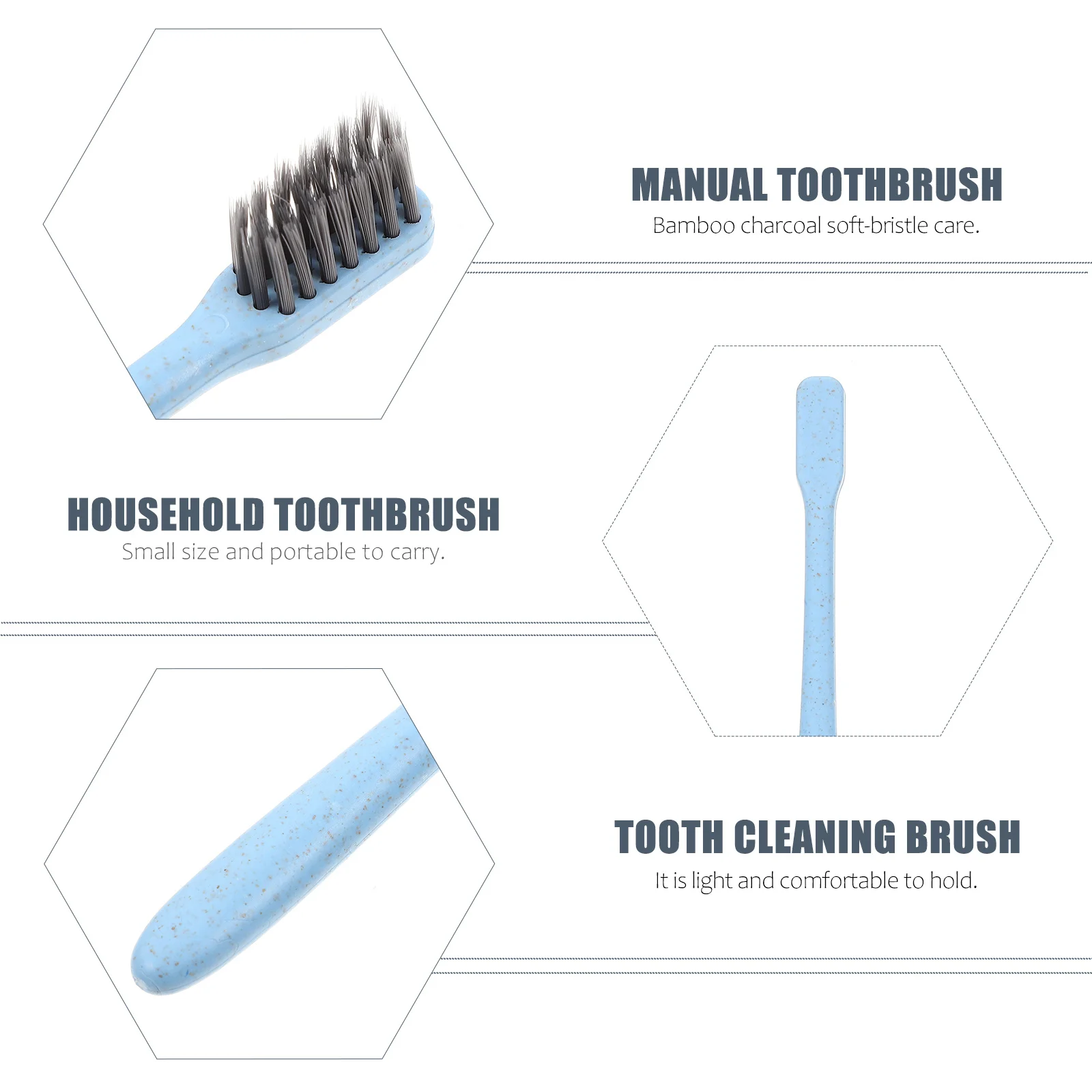 

12Pcs Household Bamboo Charcoal Toothbrush Soft Bristle Wheat Straw Handle Lightweight Portable Oral Care Brush for Adults