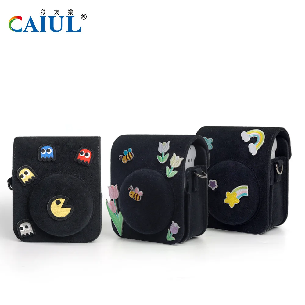 Suitable for Fuji Pailide Mini 12 Black Felt Camera Bag Sticky Cute Retro Style Camera Protective Cover