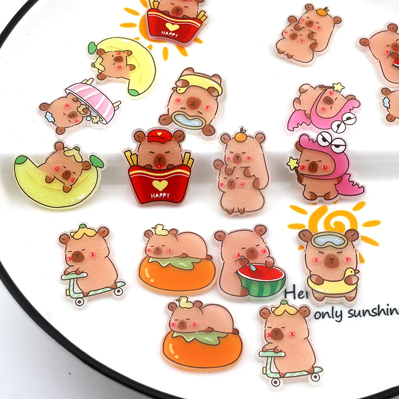 10 stücke kawaii Cartoon Capybara Acryl flache Rückseite für Cabochon DIY Haar Zubehör Telefon Fall Dekor Schmuck Ergebnisse