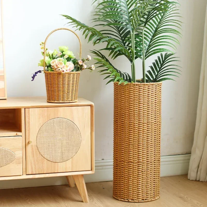 Plastic Rattan Weaving Umbrella Stand Creative Umbrella Storage Bucket Living Room Home Umbrella Holder Organization Rack