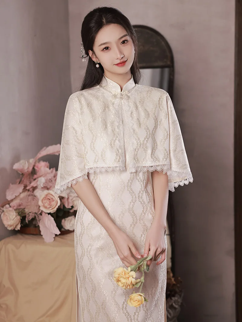 Chinese Style White Lace Qipao Classic Women Traditional Cheongsam Oriental Dresses Evening Party Slim Gown