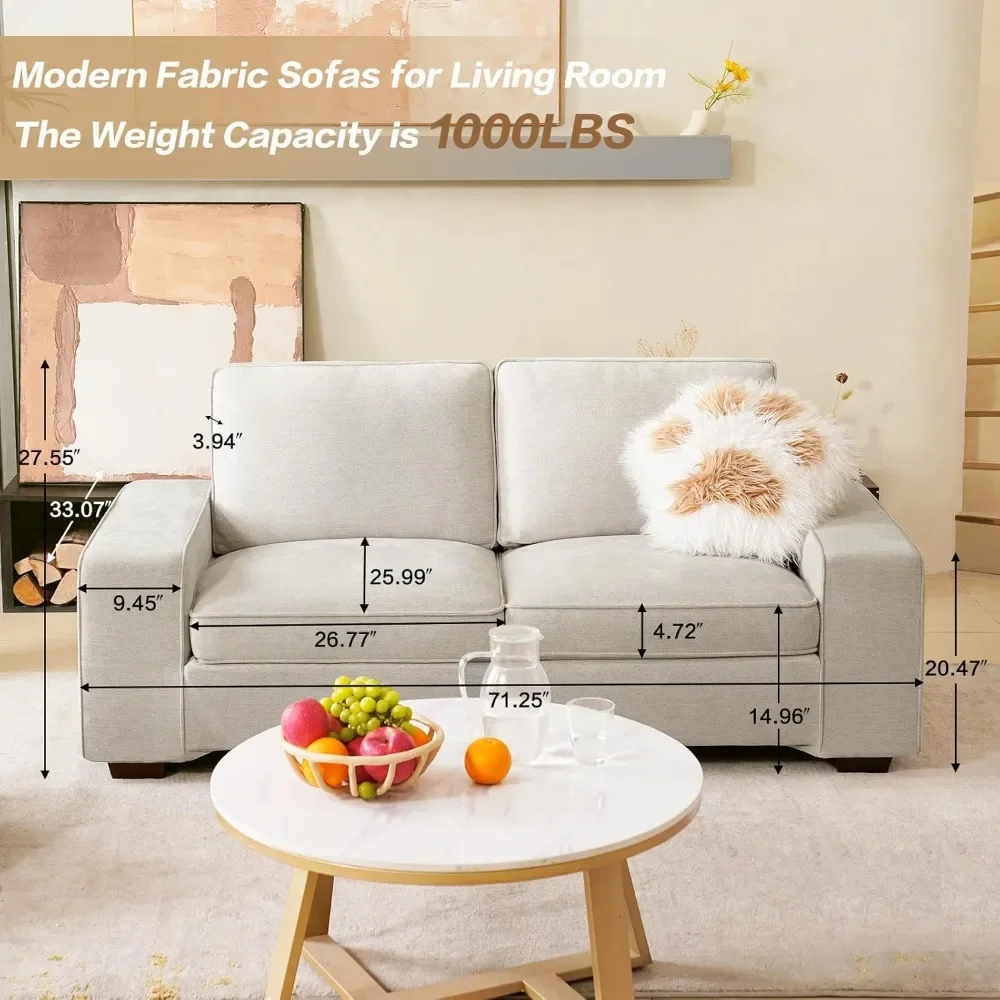 Sofa Sofa Modern 71,2" untuk Kamar Tidur, Kursi Empuk dengan Penutup Dapat Dilepas, Sandaran Tangan Lebar, Bantalan Pegas, dan Rangka Kayu Solid