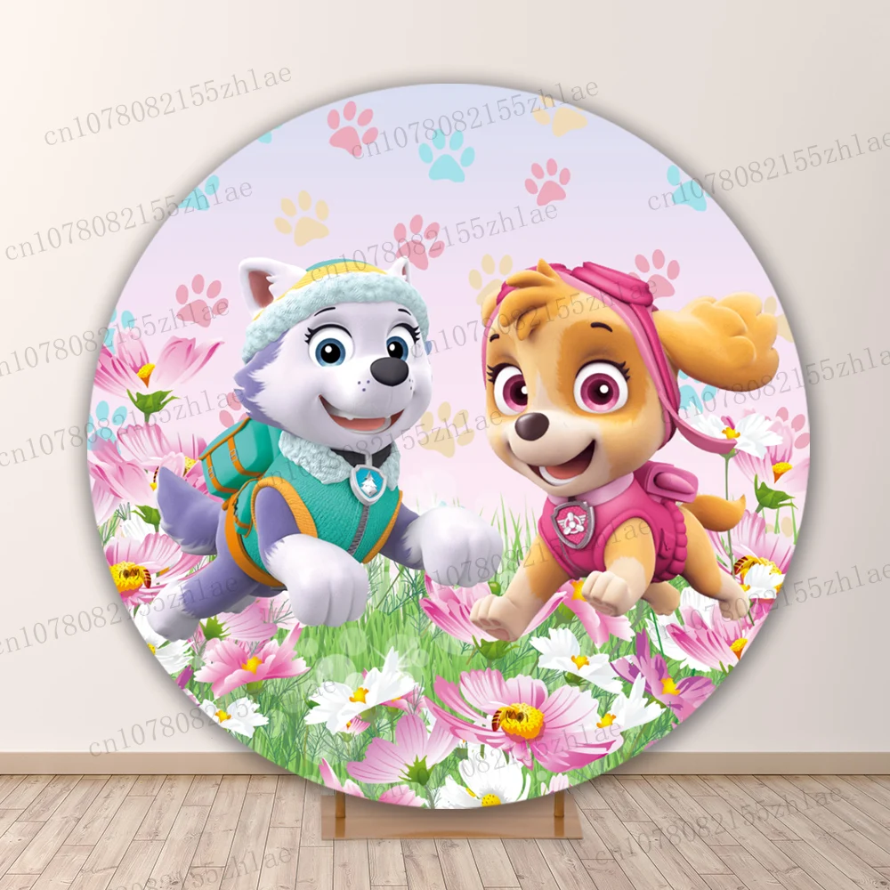 Paw Patrol Birthday Party Photo Backdrop Baby Shower Photography Backdrop Round&Cylinders Plinth Covers Cartoon Photo Background