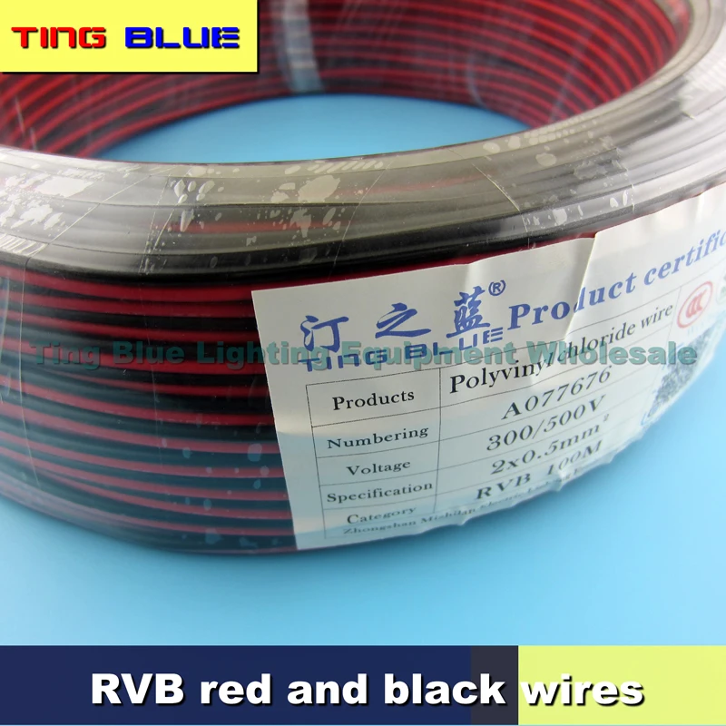 (100m)22AWG 21AWG flat red and black line double parallel RVB advertising light box signboard LED two color 12-250V