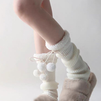 Winter Warm Knitted Leg Warmers for Girls Lolita Fuzzy Ball Knee High Socks for Winter Foot Cover Heap Sock Boot Cuffs