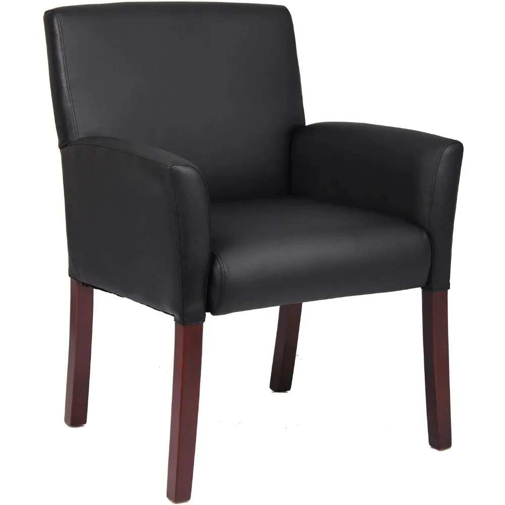 Office Products Box Arm Guest Chair with Mahogany Finish in Black, 250