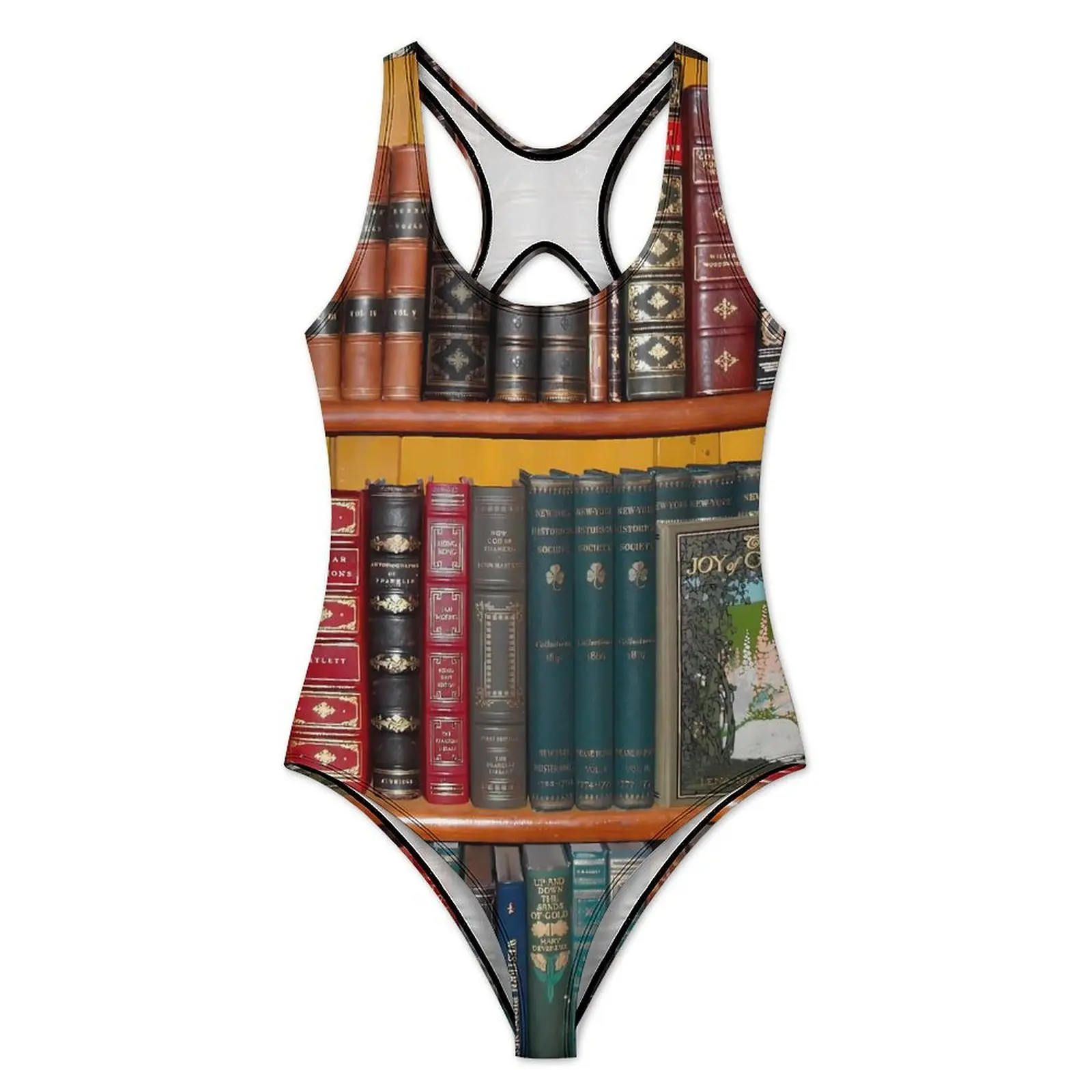 Books Library Swimsuit Bookshelf Print One Piece Swimwear Push Up Classic Bathing Suit Sexy Holiday Pool Graphic Bodysuit