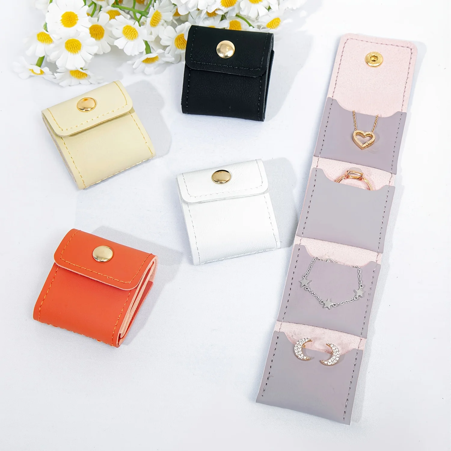 2Pcs Random Color Women's Wallet Portable Foldable Jewelry Roll Coin Purse with 4 Compartments Mini Snap Jewelry Storage Bag Travel Earrings Necklace Storage Bag/Coin Purse for Daily Commuting Business Vacation