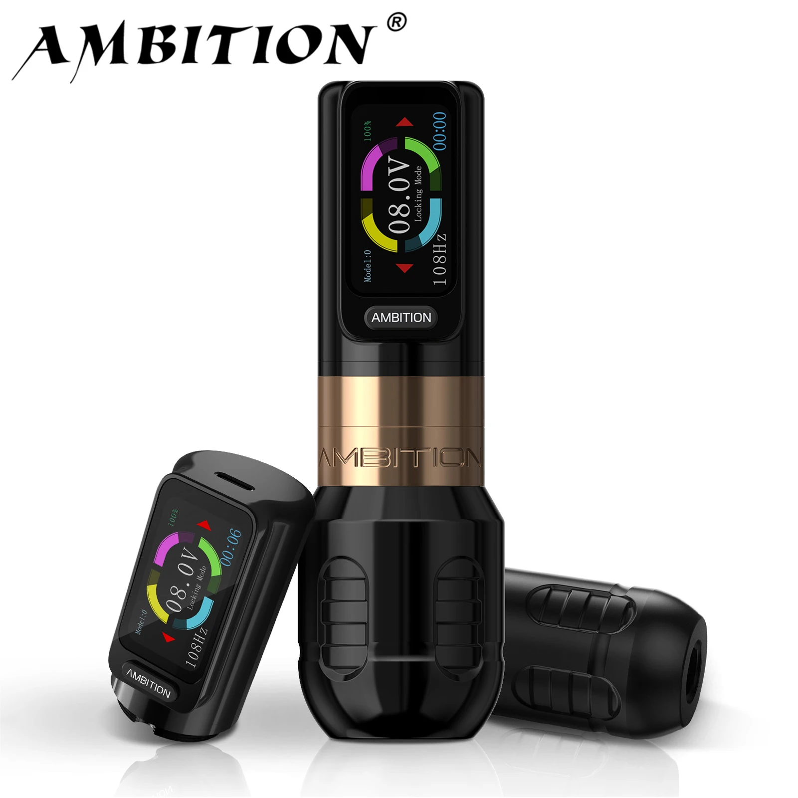 

Ambition Zetton Wireless Tattoo Machine Pen Straight Rod Brushless Motor 2400mAh Battery 4.0mm+3.5mm Stroke Grip 34-42mm Size