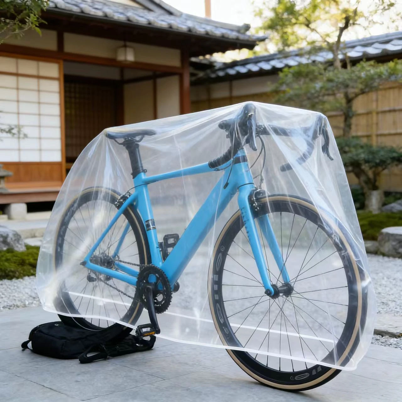 Transparente Plastik-Fahrradabdeckung Tragbarer Outdoor-Schutz für Alle Jahreszeiten Wasserdichter Staub- und UV-Schutz Schneeschutz für Mountainbikes und E-Bikes – Detail 4