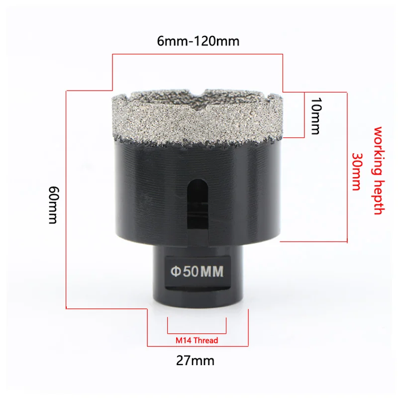 Brazed Dry Drill Bits M14 Thread Vacuum Brazed Diamond Dry Drilling Bits Hole Saw Ceramic Tile Granite Marble Hole Opener Tools