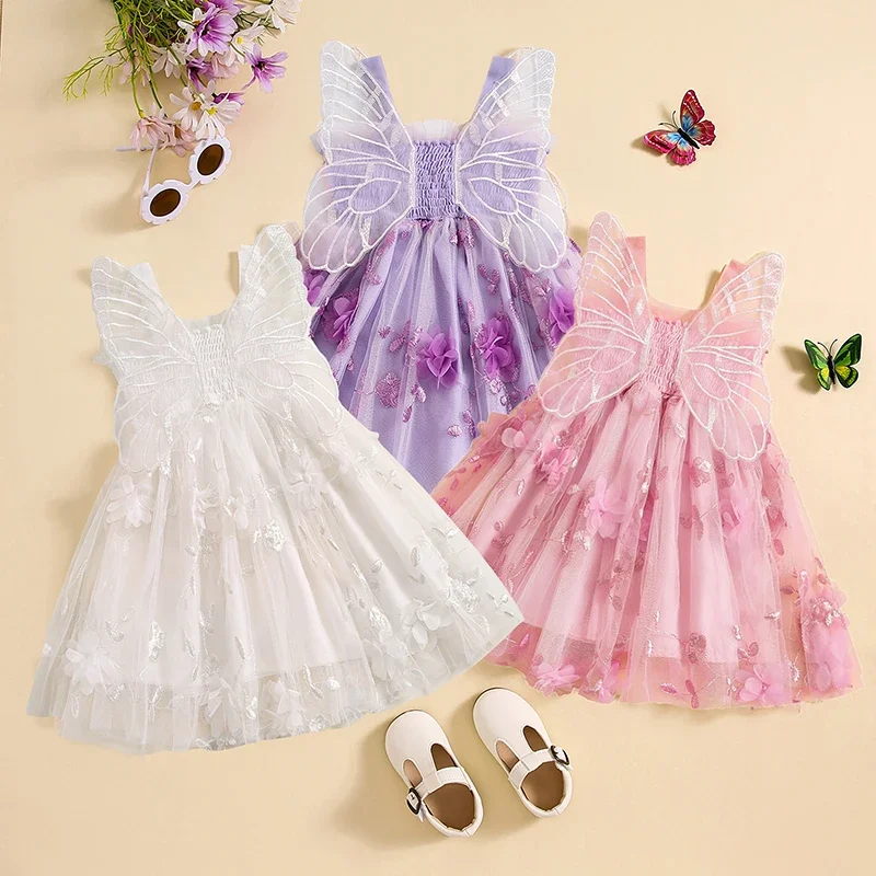 Toddler Baby Girl Butterfly Wings Dress Kids Girls Tulle Butterfly Wing Skirt Princess Sleeveless Birthday Tutu Party Dress