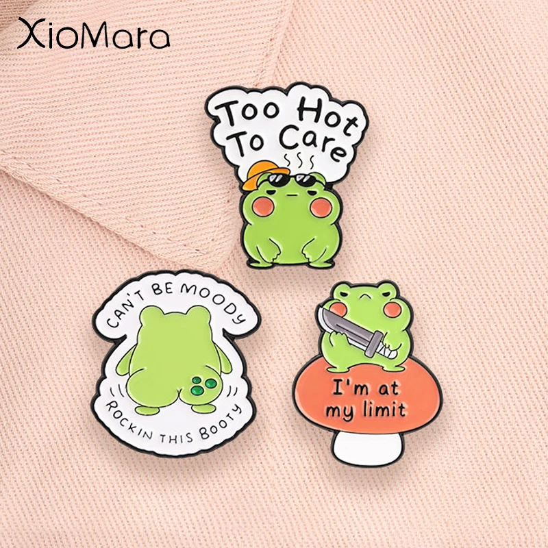 I'm At My Limit Enamel Badge Funny Green Frog Mushroom Cartoon Animal Quotes Pins Lapel Brooch Fashion Jewelry Gift for Friends