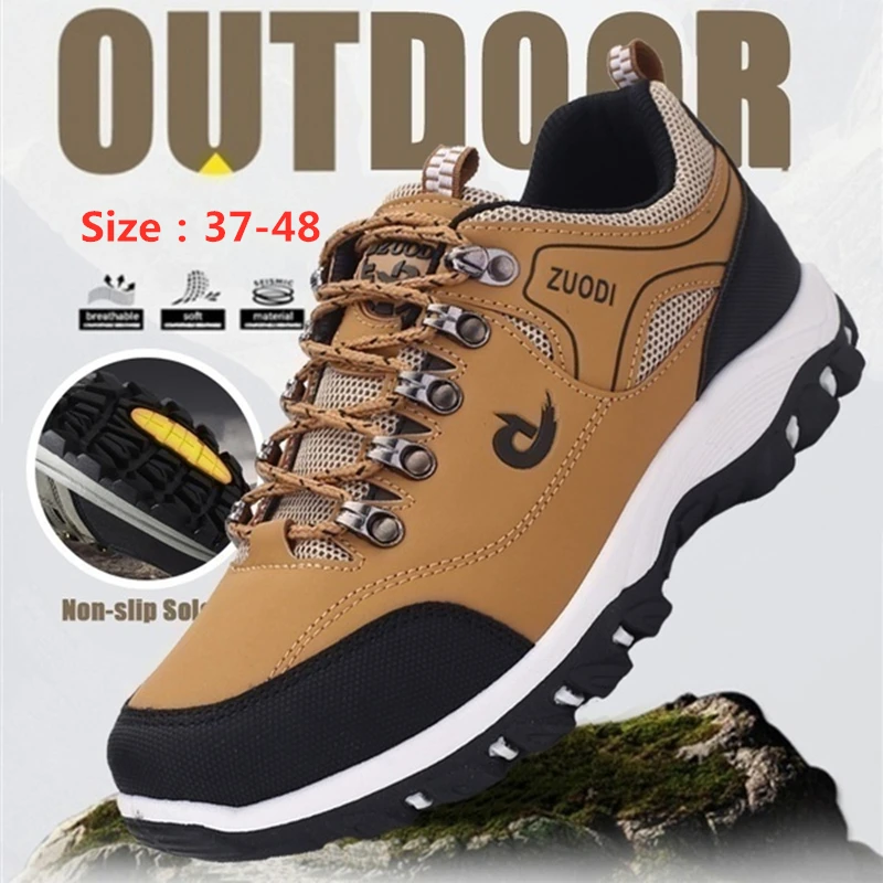 

Men Hiking Shoes Chunky Sneakers Mens Casual Outdoor Sports Shoes Lightweight Anti-Slip Hiker Leather Waterproof Vulcanize Shoes