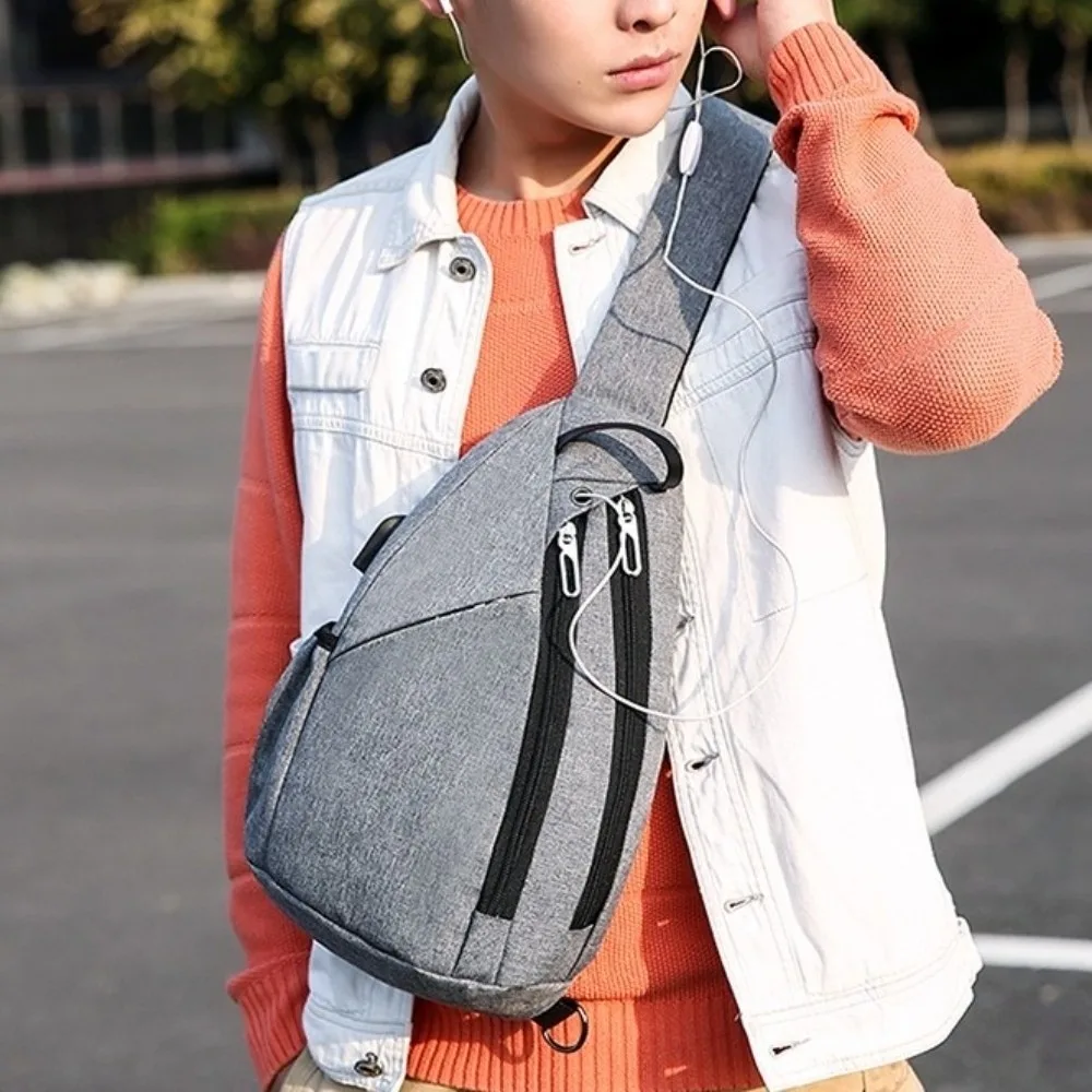 

Multilayer Men's Chest Bag Solid Color Multifunctional Oxford Sling Shoulder Bag Adjustable Strap Large Capacity