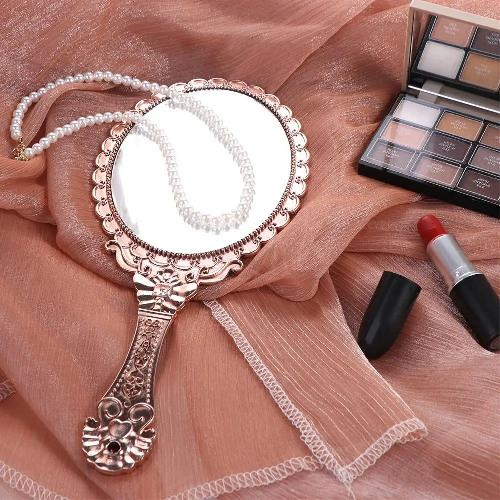 

High Definition Handheld Mirror Easy to Carry Pattern Handle Carved Small Mirror Odorless Portable Dressing Mirror Desktop