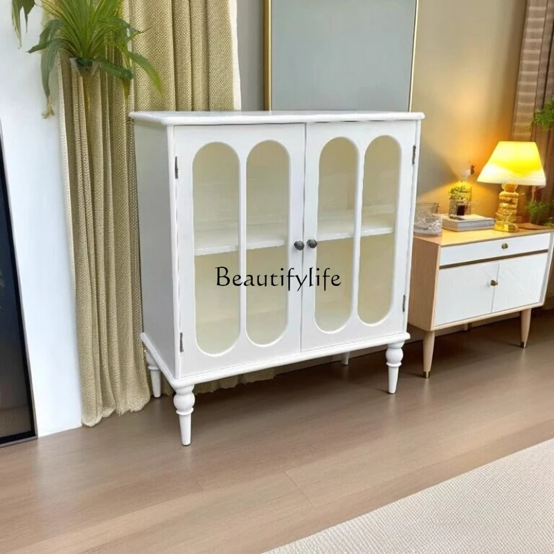 

Cream French wine cabinet Small apartment against the wall Living room Changhong light luxury sundries Simple low cabinet
