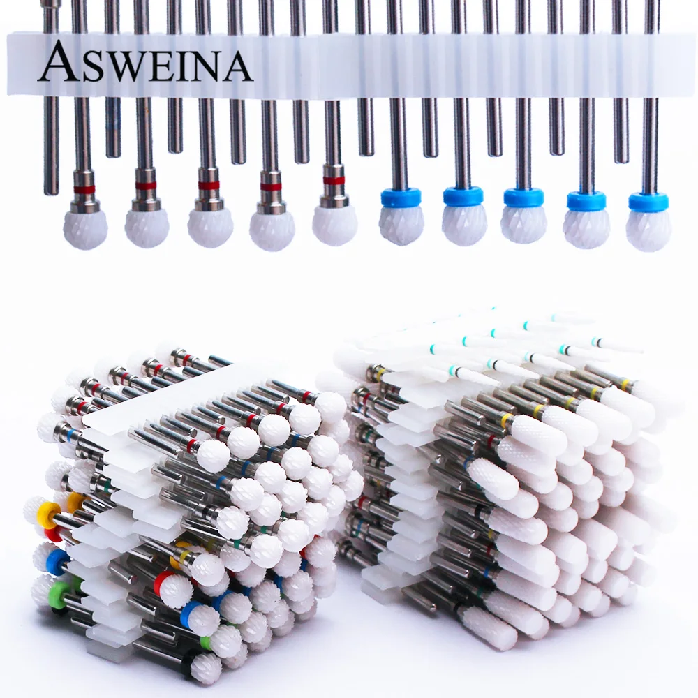 Nail Drill Bit Set 10pc Ceramic Milling Cutters for Manicure Machine Electric Files Drills Gel Polish Remove Burr Tools