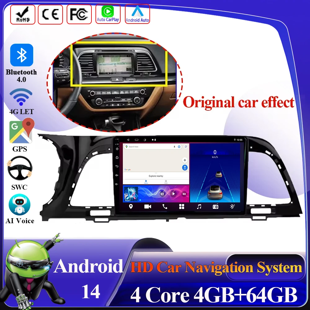 Android 14 CarPlay For KIA K4 2014-2017 Intelligent System Car Radio Multimedia Video Player Wifi GPS Touch Screen Display