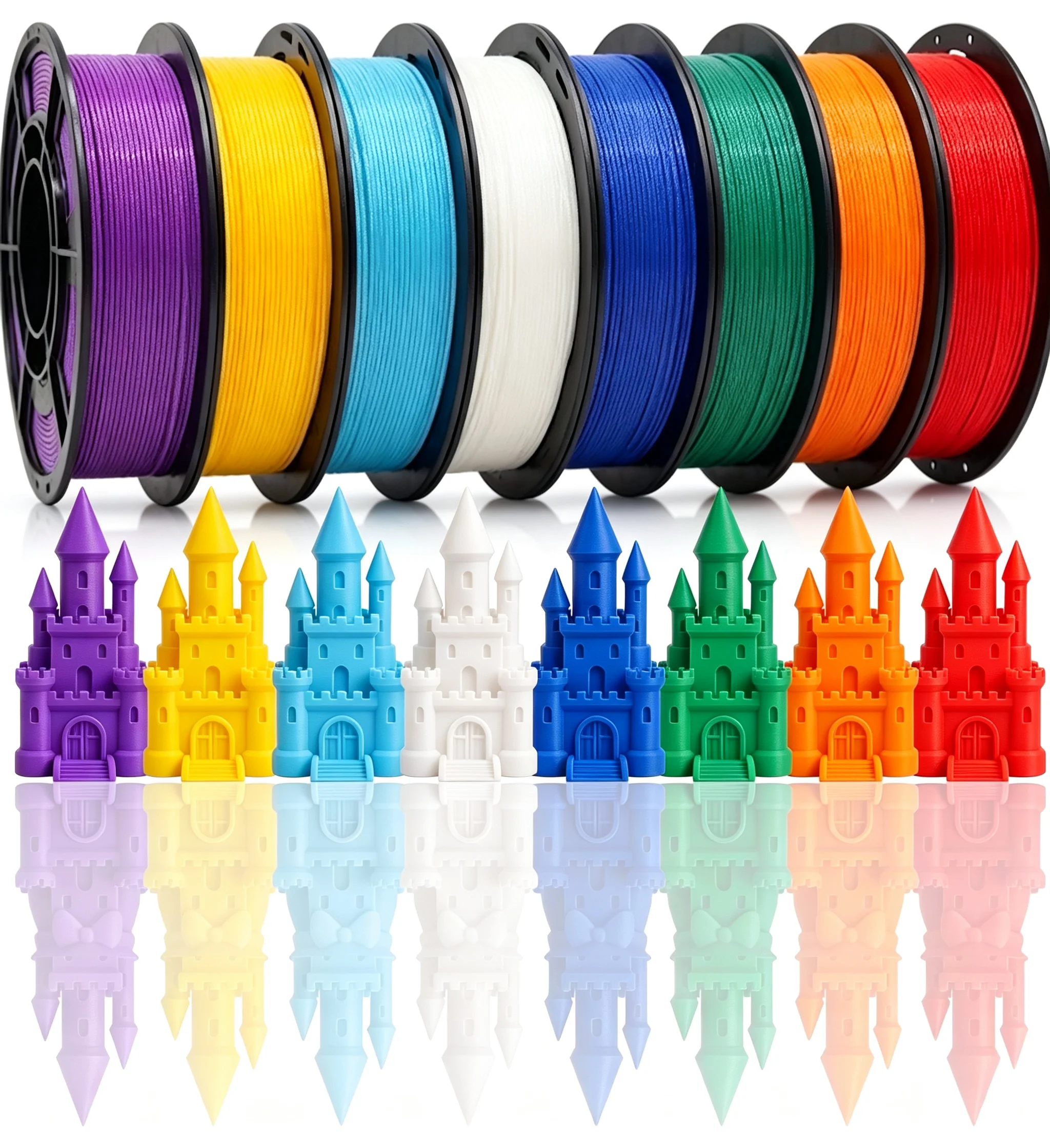 PLA+3D Printer Filament 1.75mm Bundle,Individually Vacuum Packed,Multicolor Dimensional Accuracy +/- 0.02mm,250g per Spool,8 pcs