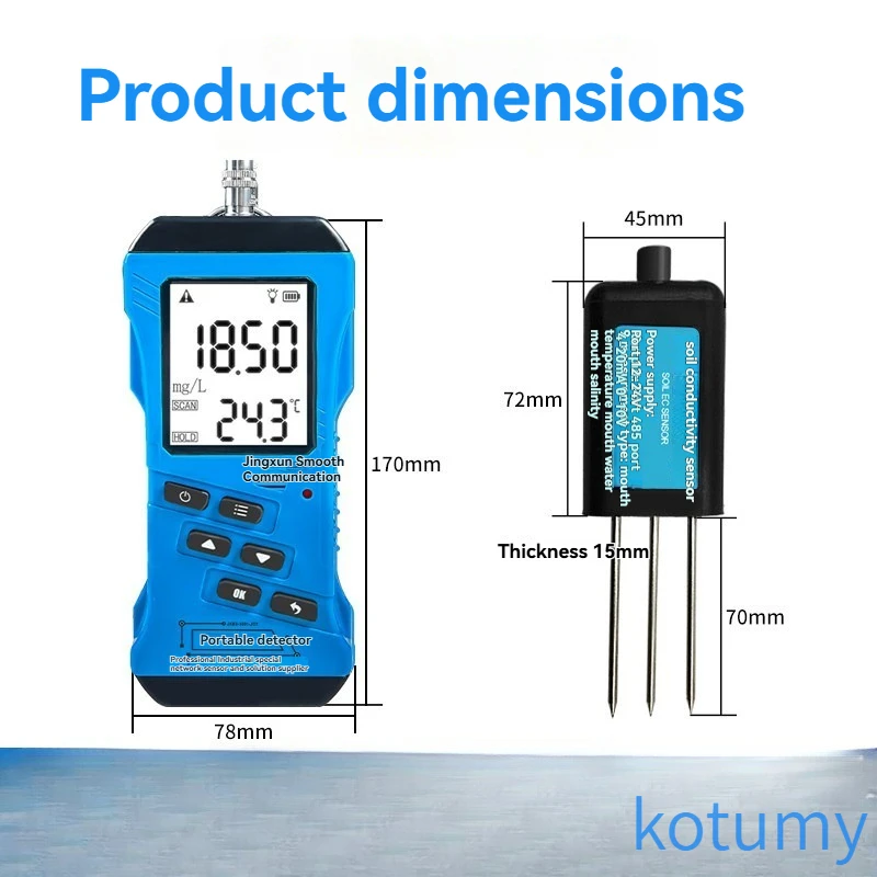 KOTUMY Rapid Soil Analyzer Portable Meter Detecting Moisture PH Temperature EC Salinity Nutrient Fertility Soil Quality Monitor