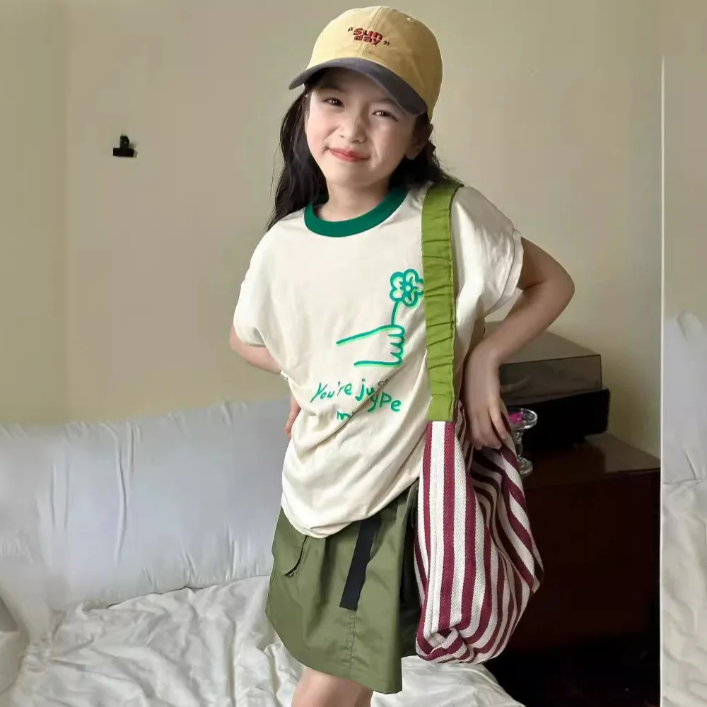 

Kid Shirt Top 2024 Spring and Summer Neutral Girls Casual Short-sleeved T-shirt Loose Short-sleeved Top Boys and Girls Wear