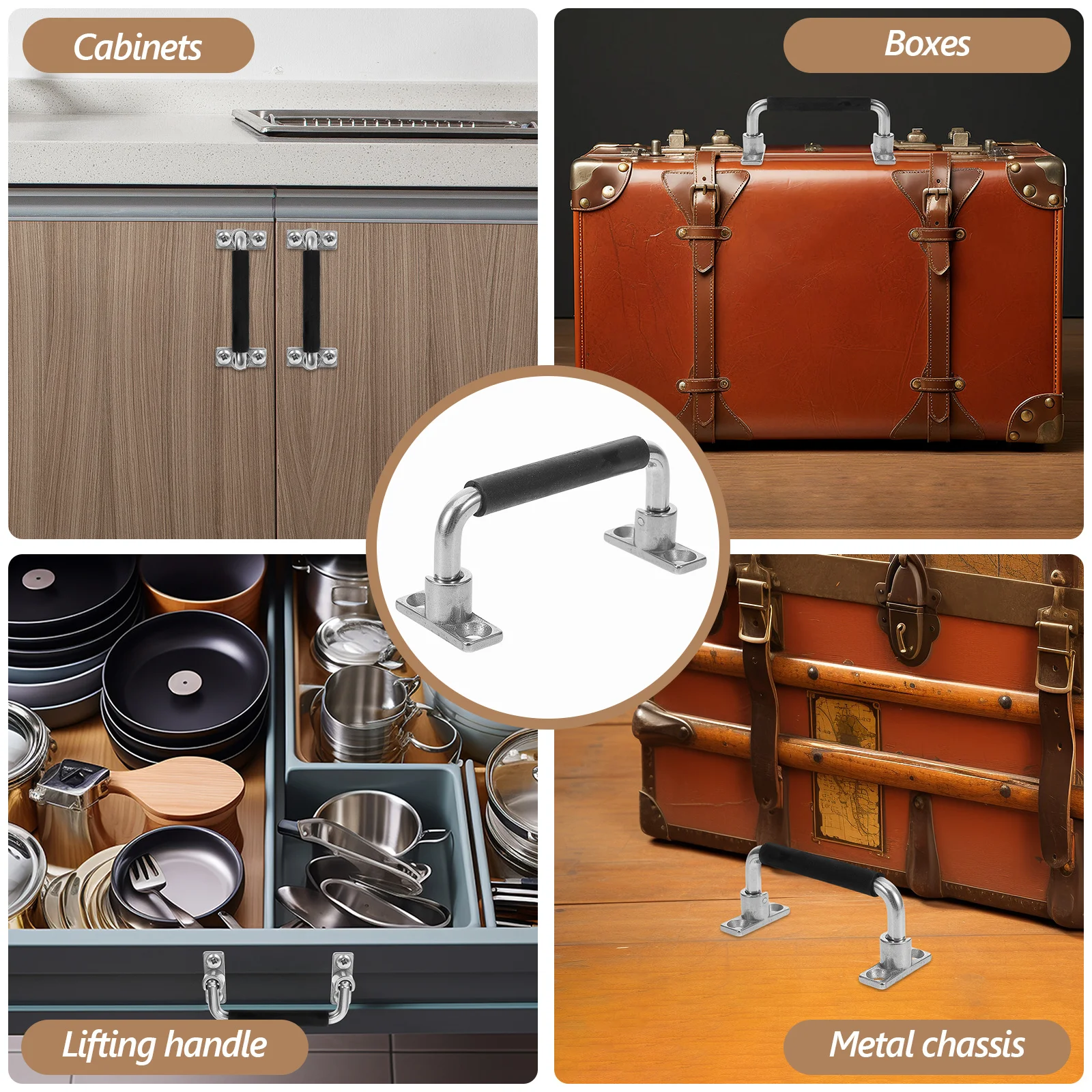 مقبض قابل للطي من الفولاذ المقاوم للصدأ، مقبض سحب عالي التحمل، معدات ثقيلة، قبضة مطاطية، حافظة مقطورة لخزانة الباب قابلة للطي