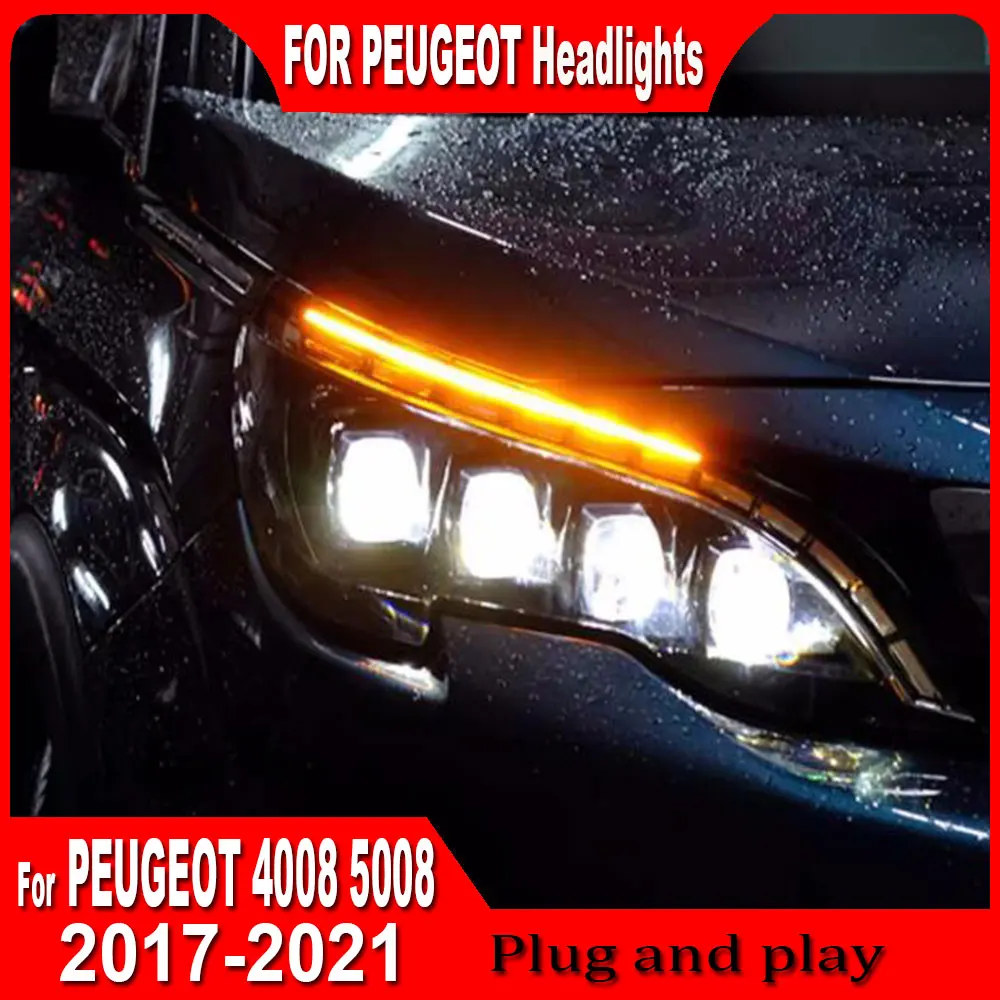 

Pair Car Lights for Peugeot 4008 5008 LED Headlight 2017 2018 2019 2020 2021 Head Lamp Drl Projector Lens Automotive Accessories