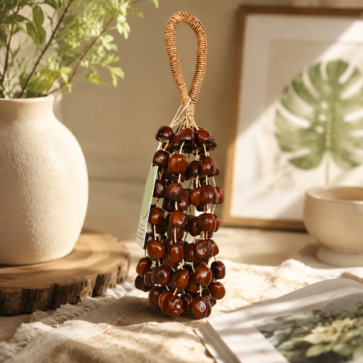 Campana de Viento Portátil, Instrumento Musical, Sonajero de Mano, Pulsera, Sonido Terapéutico Indonesio de Semillas de Panji Naturales