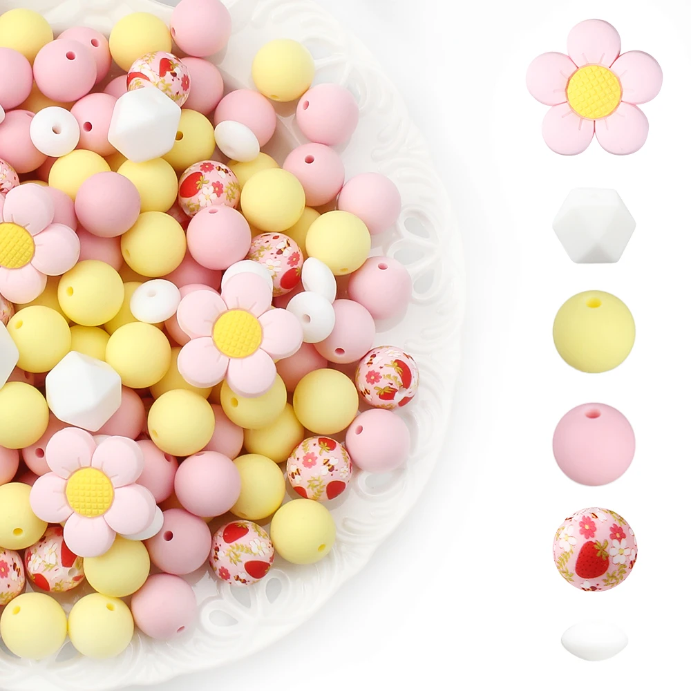 

25pcs Floral Silicone Beads Set Sunflower Printed Focal Beads DIY Jewelry Making Kit For Bracelets Necklaces Crafts Accessories