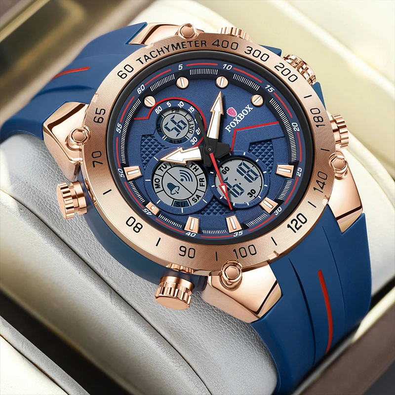 

FOXBOX 2026 NEW Sports Men's watches Military LED dual display luminous quartz fashion clock waterproof watches for men reloj