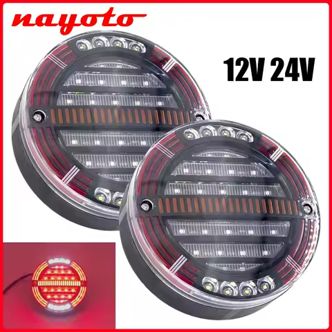2pcs 12V 24V 5.3" Round LED Trailer Tail Light With Brake Light DRL Flow Turn Signal Lamp Car Truck Ships Bus Vans Boat Caravan