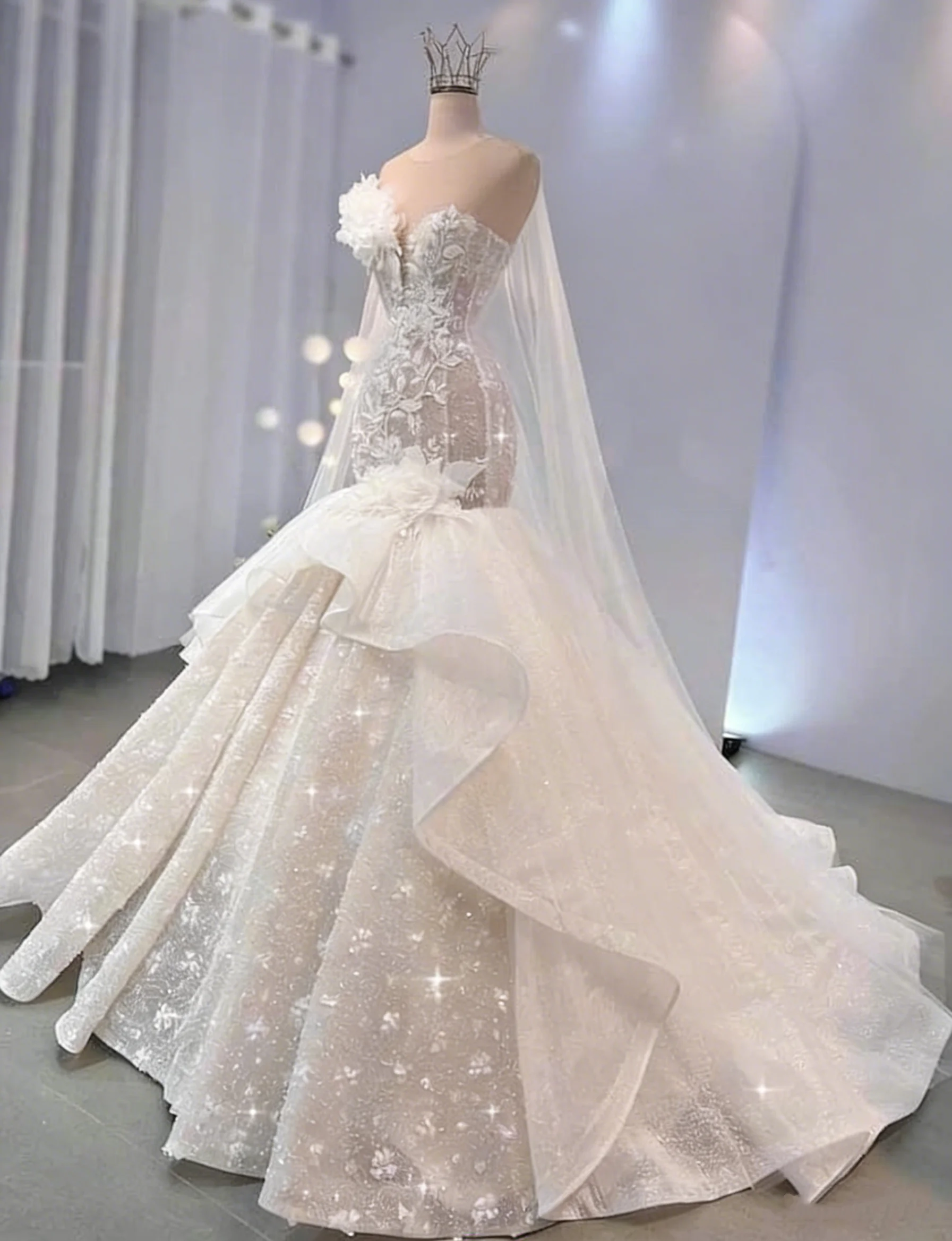 Custom 2026 Luxury Mermaid Wedding Dress Elegant 3D Flower Lace Applique Bridal Gown Detachable Plus Size Vestido De Novia