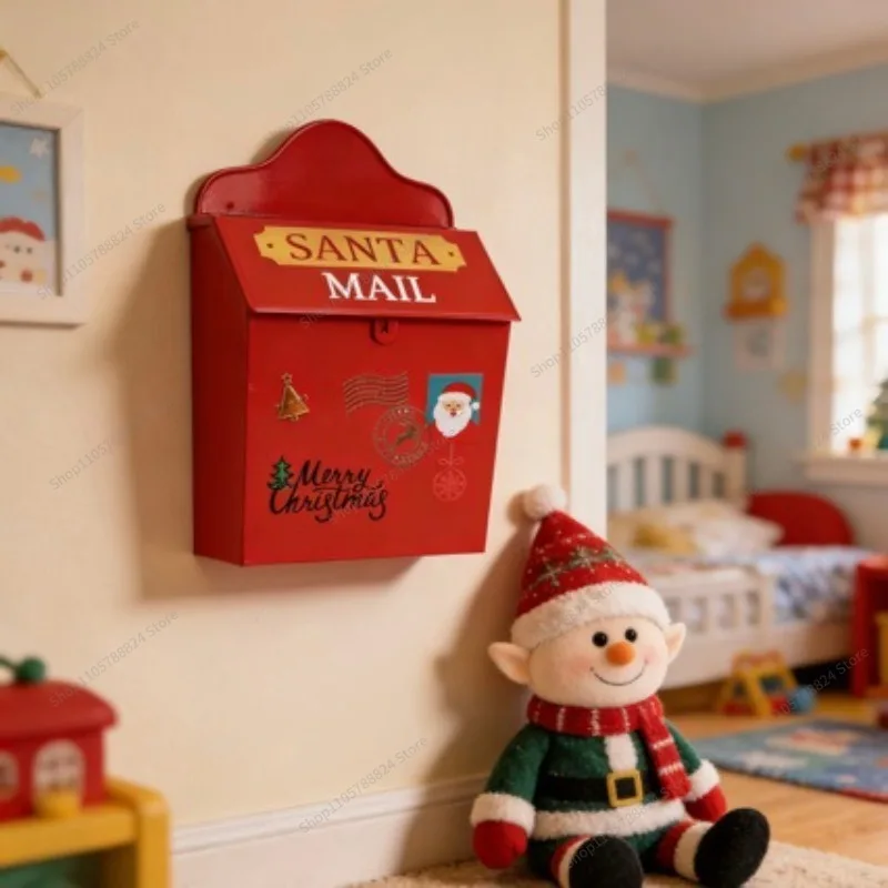 For Christmas Decorations, Red Mailbox, Wall-mounted Mailbox, Letter To Santa Claus