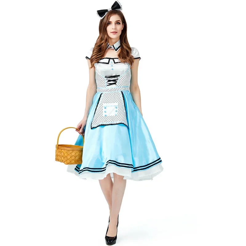 Cosplay Polka Dot Lolita Maid Costume For Women Teen Girls Halloween Mardi Gras Fancy Dress