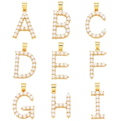 OCESRIO Big Pearl Letter Necklace Pendant Copper Gold Plated Initial Alphabet Jewelry Making Supplies Wholesale pdta945