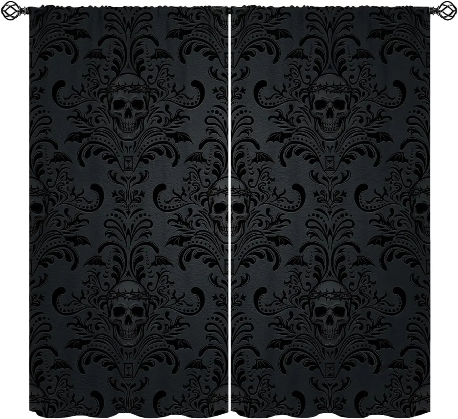 Halloween Curtains for Living Room,Skull Spooky Moody Skeleton Gothic Treatments Drapes for Bedroom Indoor Outdoor Event Party D