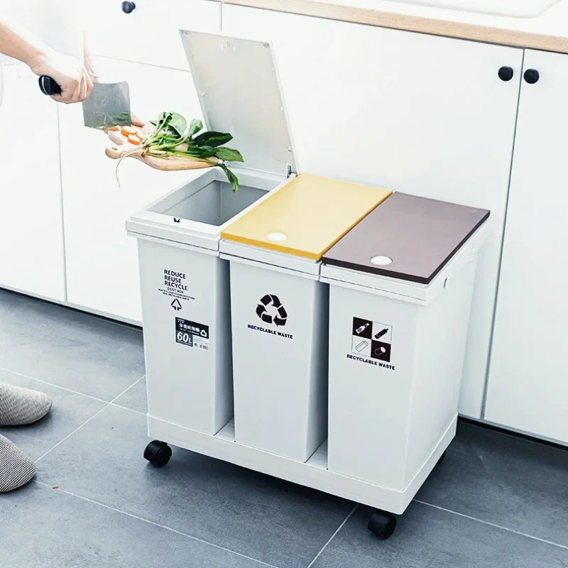 Kitchen Trash Can Wet Dry Separation Garbage Bin Recycling Storage Cube Bathroom and Office Dustbin Waste Management